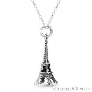 Eiffel Tower Landmark 3D Charm Pendant in Oxidized .925 Sterling Silver